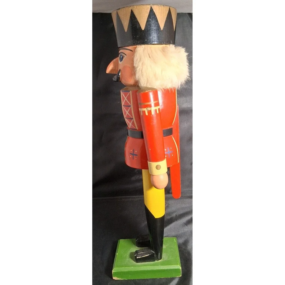 Vintage Wooden Nutcracker Soldier Red Yellow Holiday Christmas Decor 13.5 Inch